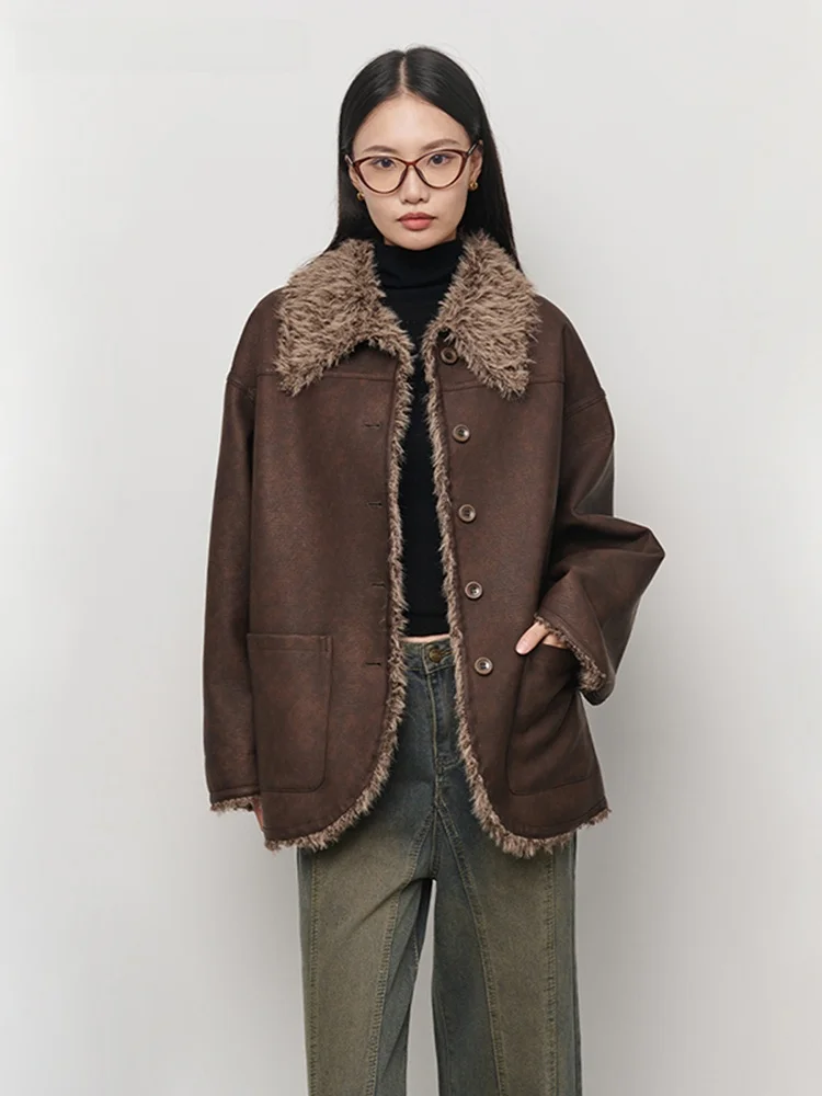 Linemodrey Lamb Fur Collar Double-Sided Wearable Oversized Coat Elegant Vintage Style Long Sleeve Mid-Length Winter Outerwear
Linemodrey Lamb Fur Collar Double-Sided Wearable Oversized Coat Elegant Vintage Style Long Sleeve Mid-Length Winter Outerwear