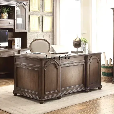 jj *Avrupa retro eski çalışma masası, meşe köşe masası, Amerikan masif ahşap