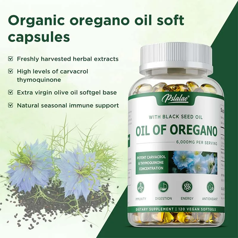 Oregano Oil Softgels - with Black Seed Oil, Balance Intestinal Flora, Improves Digestion, Supports Digestive & Immune Systems
Oregano Oil Softgels - with Black Seed Oil, Balance Intestinal Flora, Improves Digestion, Supports Digestive & Immune Systems