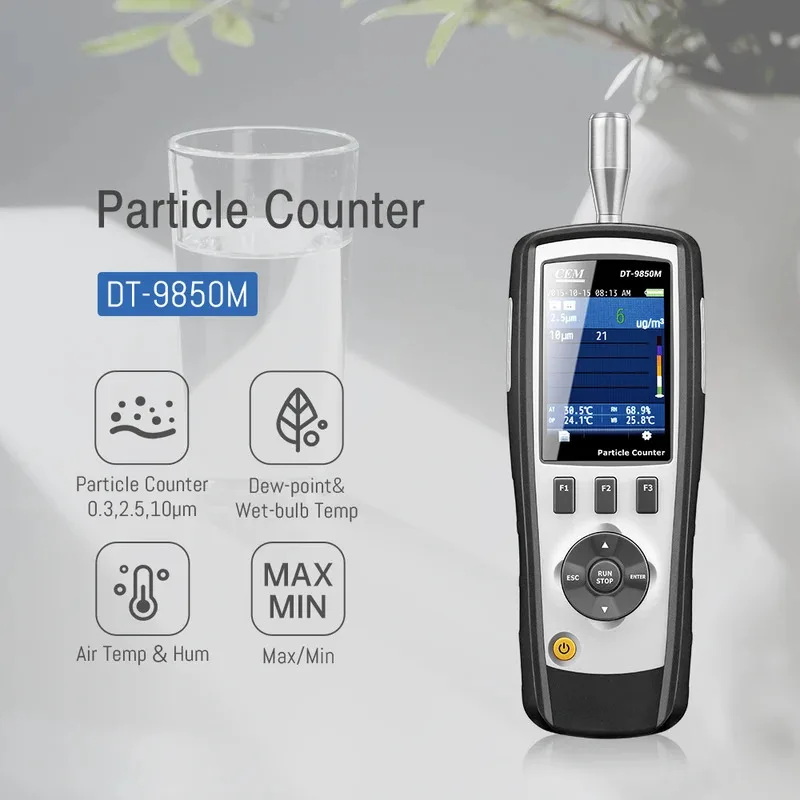 Handheld Particle Counter 0.3µm, 2.5µm, 10µm Air Quality Monitor Particulate Monitor PM2.5, PM10, TSP, Temp & Humidity Detector
Handheld Particle Counter 0.3µm, 2.5µm, 10µm Air Quality Monitor Particulate Monitor PM2.5, PM10, TSP, Temp & Humidity Detector
