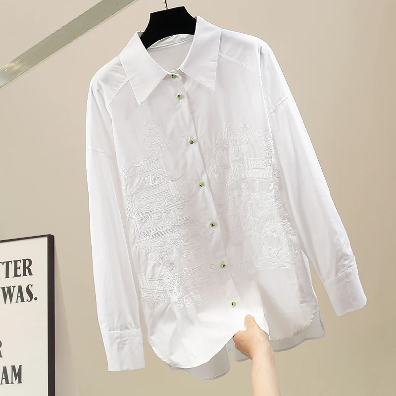 Heavy Embroidery Pure Cotton Long Sleeve Shirt Fashionable Design Casual Loose Stylish Top Pearl Button Pure Color Workwear
Heavy Embroidery Pure Cotton Long Sleeve Shirt Fashionable Design Casual Loose Stylish Top Pearl Button Pure Color Workwear