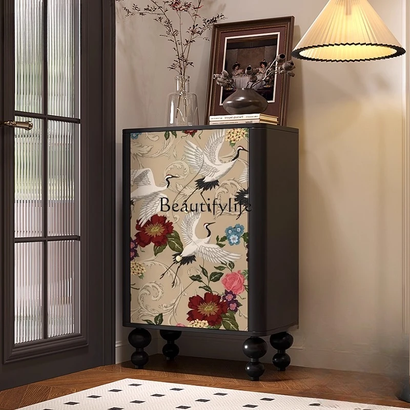 French Chinese style crane solid wood small side cabinet living room home retro vertical cabinet 
French Chinese style crane solid wood small side cabinet living room home retro vertical cabinet