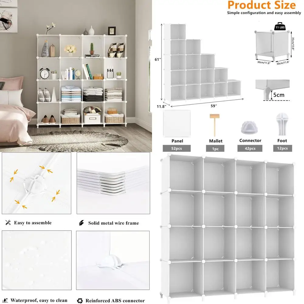 Органайзер для хранения из 16 кубов, штабелируемые полки для шкафа, портативный органайзер для гардероба для дома, белый
Органайзер для хранения из 16 кубов, штабелируемые полки для шкафа, портативный органайзер для гардероба для дома, белый