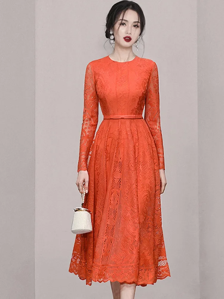 Women New Fashion Temperament Long Sleeve Lace Hollow Out Dress Spring O-Neck Slim Waist Big Swing A-Line Long Dresses
Women New Fashion Temperament Long Sleeve Lace Hollow Out Dress Spring O-Neck Slim Waist Big Swing A-Line Long Dresses