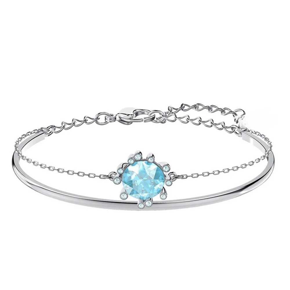Silver Aquamarine Blue Crystal Double Layer Bangle Bracelet for Women
Silver Aquamarine Blue Crystal Double Layer Bangle Bracelet for Women