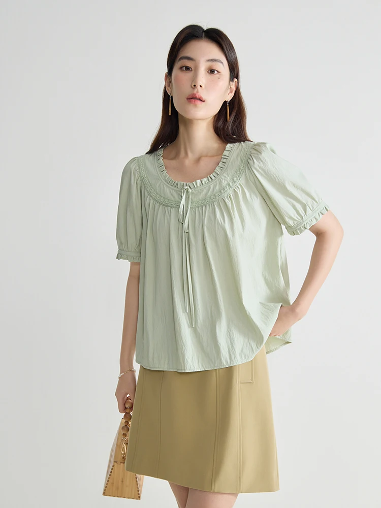 DUSHU Women's French Style Ruffled Women Green Shirt 2024 Summer New Round Neck Unique Design Elegant Top For Female 24DS82733
DUSHU Women's French Style Ruffled Women Green Shirt 2024 Summer New Round Neck Unique Design Elegant Top For Female 24DS82733