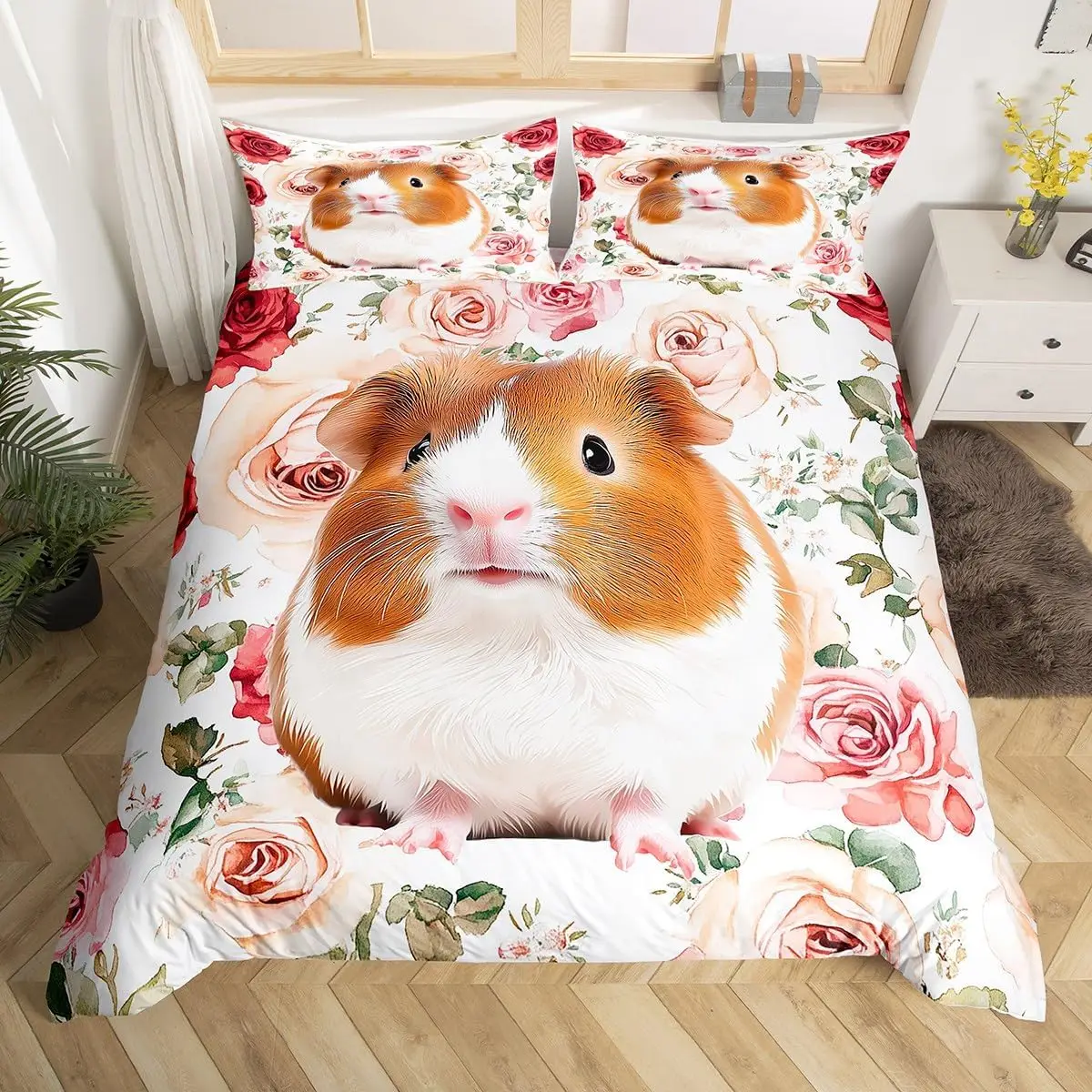 Cartoon Guinea Pig Single Duvet Cover Set With 1 Pillowcase Red Pink Rose Florals Bedding Cute Animal Quilt Cover
Cartoon Guinea Pig Single Duvet Cover Set With 1 Pillowcase Red Pink Rose Florals Bedding Cute Animal Quilt Cover