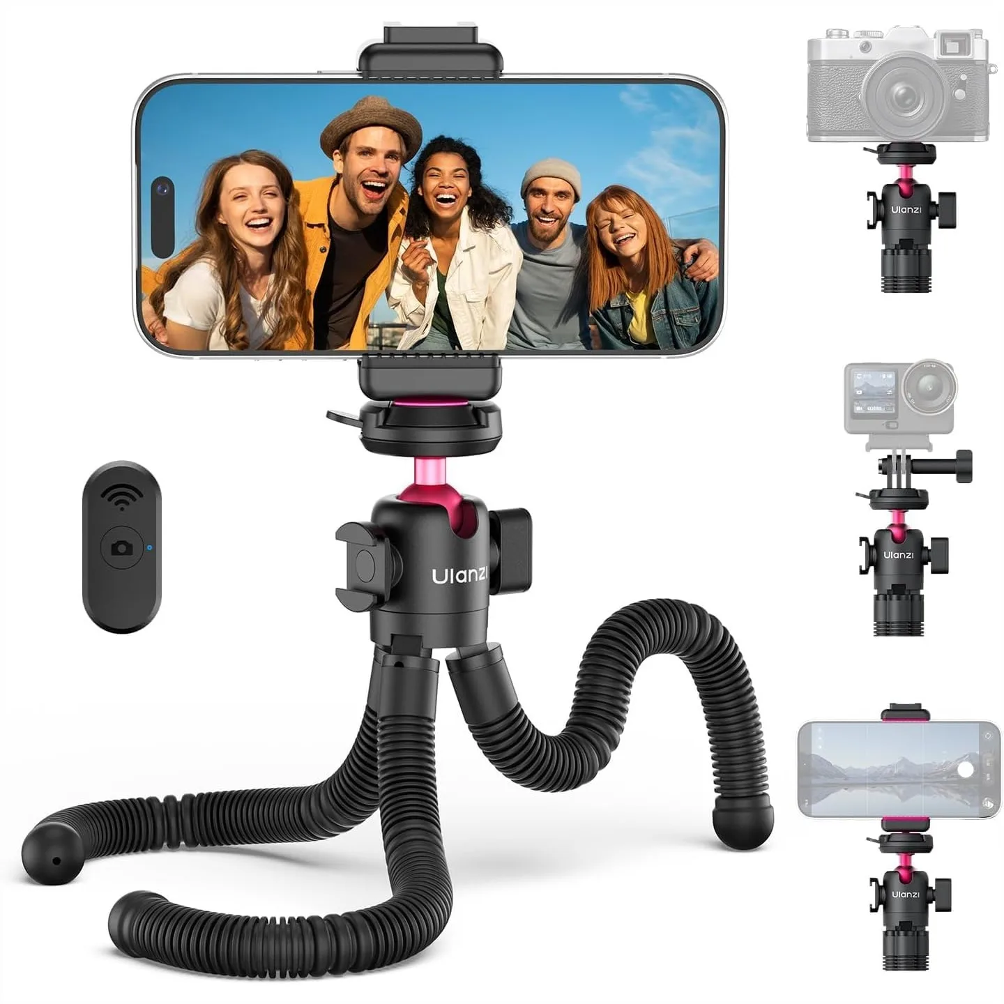 Flexible Octopus Tripod for Phone, GoPro & Camera, 3-in-1 Mini Tripod with Bluetooth Remote, Quick Release, Phone Holder for
Flexible Octopus Tripod for Phone, GoPro & Camera, 3-in-1 Mini Tripod with Bluetooth Remote, Quick Release, Phone Holder for
