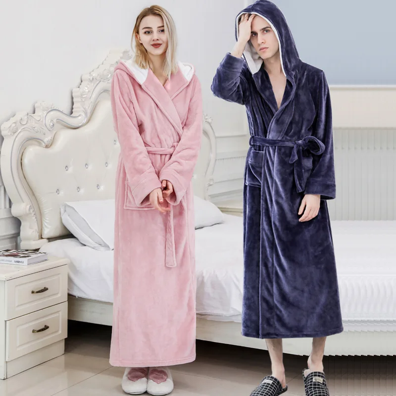 Extra Long Plus Size Winter Warm Coral Fleece Bathrobe Women Men Flannel Hooded Kimono Bath Robe Casual Dressing Gown Wedding
Extra Long Plus Size Winter Warm Coral Fleece Bathrobe Women Men Flannel Hooded Kimono Bath Robe Casual Dressing Gown Wedding