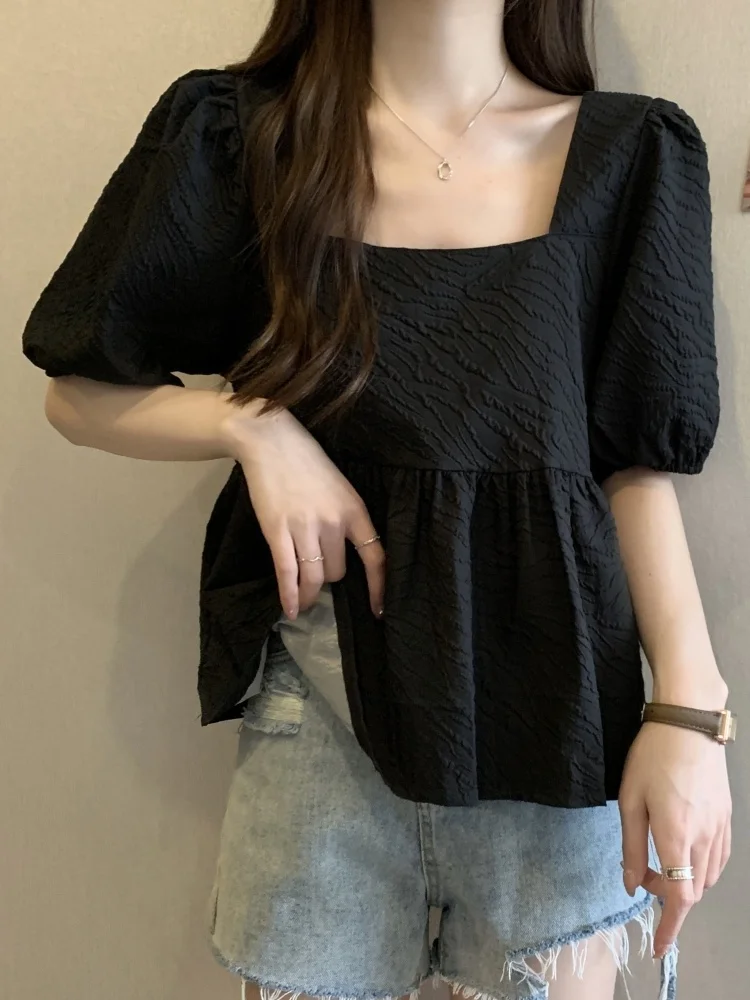 Stylish Short Sleeve Bubble Shirt Women's Fashionable Beautiful Summer New plus Size Flattering Square Neck Slimming Top
Stylish Short Sleeve Bubble Shirt Women's Fashionable Beautiful Summer New plus Size Flattering Square Neck Slimming Top