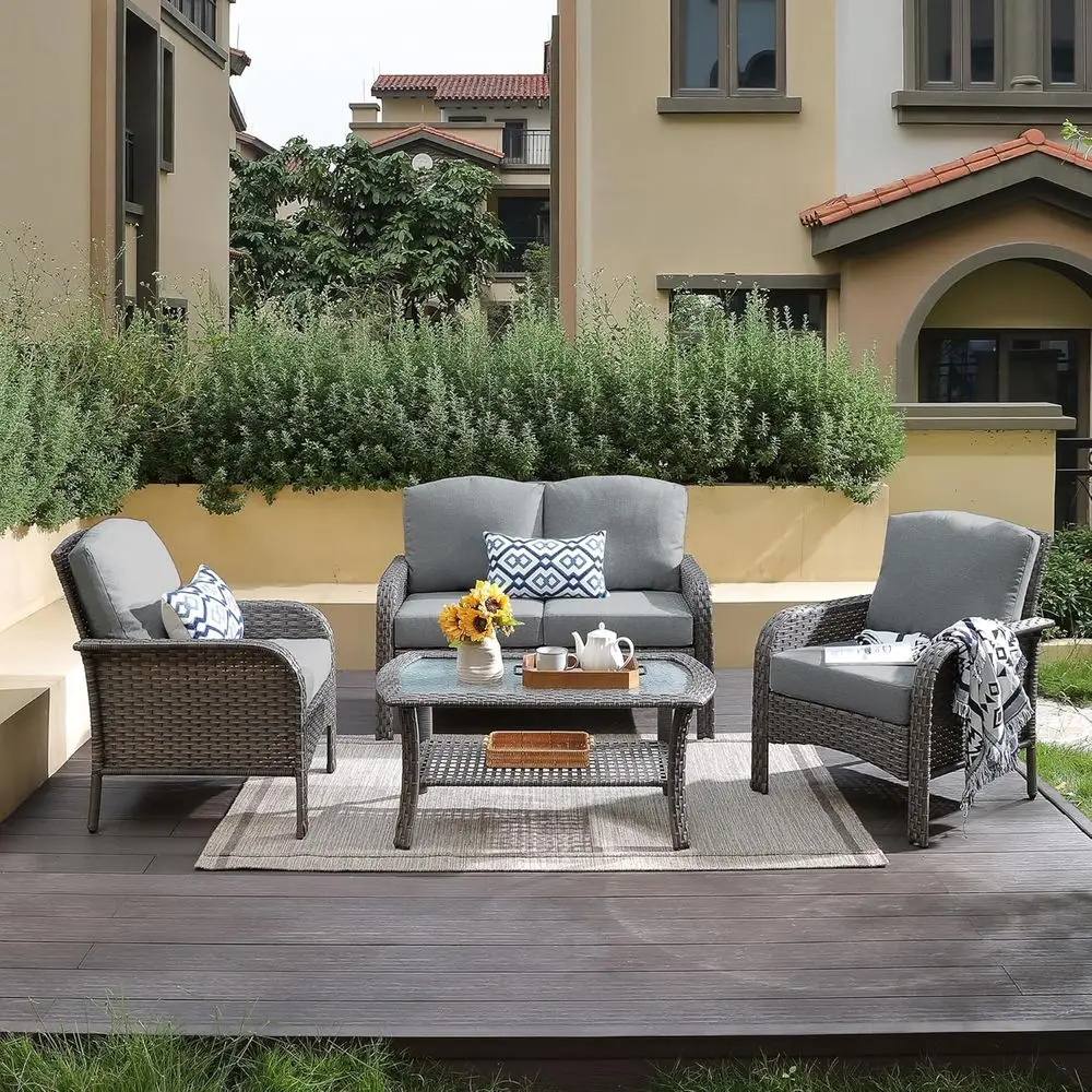 4-Piece Wicker Patio urniture Set, All-Weather Rattan Contion Bistro Loveseat Chair and Table Set or Backyard, Balcony and Deck
4-Piece Wicker Patio urniture Set, All-Weather Rattan Contion Bistro Loveseat Chair and Table Set or Backyard, Balcony and Deck