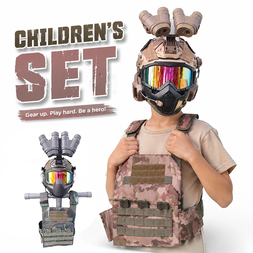 Kids Tactical Helmet Vest Set Airsoft CS Combat Costume with Goggles Mask Night Vision Toy for Outdoor Children's Cosplay
Kids Tactical Helmet Vest Set Airsoft CS Combat Costume with Goggles Mask Night Vision Toy for Outdoor Children's Cosplay