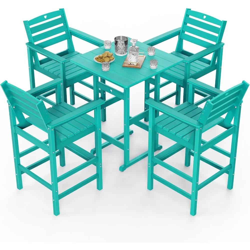 5-Piece Bar Height Outdoor Table and Chairs Set, HDPE Wood Grain Patio Bar Table and Chairs with Heart Cutout Design, Weather-Re
5-Piece Bar Height Outdoor Table and Chairs Set, HDPE Wood Grain Patio Bar Table and Chairs with Heart Cutout Design, Weather-Re