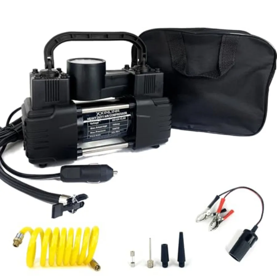 Rapid Inflation Heavy-Duty Portable Dual-Cylinder Tire Inflator with Pressure Gauge - 12V 150PSI Metal Air Compressor LED Light
Rapid Inflation Heavy-Duty Portable Dual-Cylinder Tire Inflator with Pressure Gauge - 12V 150PSI Metal Air Compressor LED Light