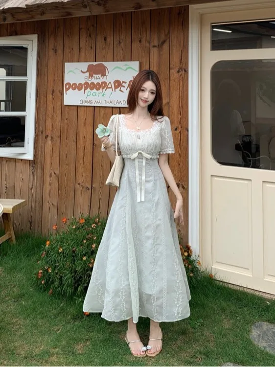Sweet Heavy Embroidery Short Sleeve Long Dress Slimming Waist Design Korean Style Commute A-Line Skirt Summer New Arrival
Sweet Heavy Embroidery Short Sleeve Long Dress Slimming Waist Design Korean Style Commute A-Line Skirt Summer New Arrival