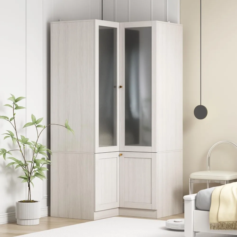 Corner Wardrobe Cabinet, Wooden Armoire Closet with Frosted Glass Doors, Bedroom Wardrobe with Shelves & Hanging Rod for Storag
Corner Wardrobe Cabinet, Wooden Armoire Closet with Frosted Glass Doors, Bedroom Wardrobe with Shelves & Hanging Rod for Storag