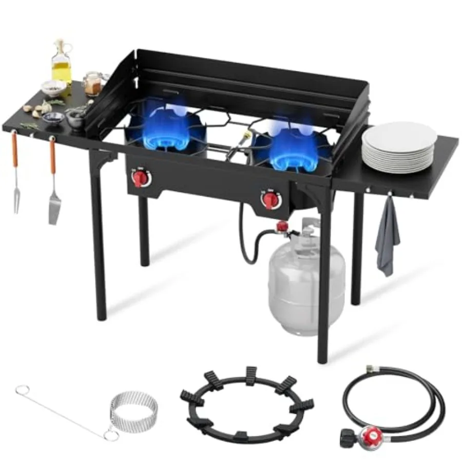 High Pressure 2 Burner Propane Stove with Windscreen and Side Shelves for Outdoor Cooking 150 000 BTU Gas Stove with 020 PSI Re
High Pressure 2 Burner Propane Stove with Windscreen and Side Shelves for Outdoor Cooking 150 000 BTU Gas Stove with 020 PSI Re