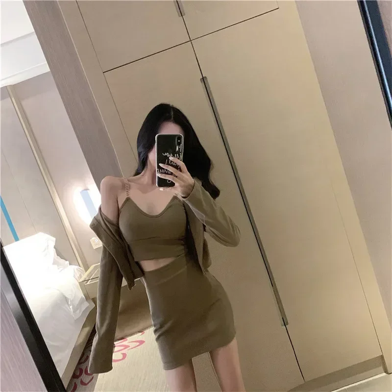 Sexy Two-Piece Set for Women Crop Camisole Short Cardigan Shirt Slim Mini Skirt Dress Suits Summer Outfits 3 Pieces
Sexy Two-Piece Set for Women Crop Camisole Short Cardigan Shirt Slim Mini Skirt Dress Suits Summer Outfits 3 Pieces