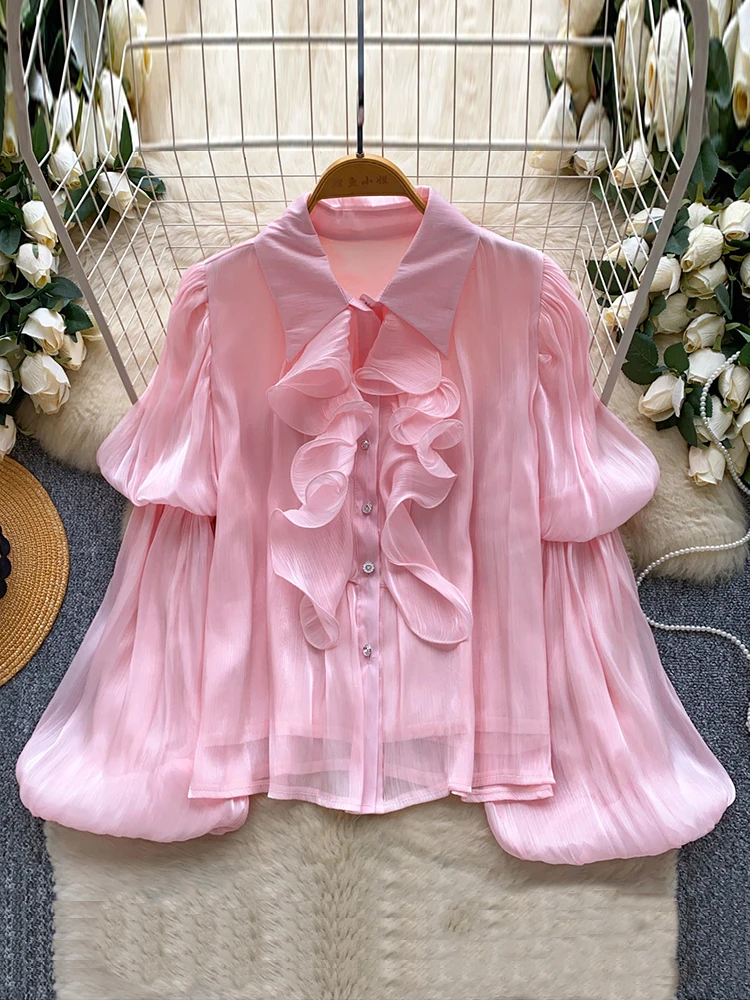 Женская рубашка с грибком, весенне-осенняя блузка с отложным воротником и рукавами-фонариками, яркая блузка из мальтовой ткани с рюшами по краям, топ BL320
Женская рубашка с грибком, весенне-осенняя блузка с отложным воротником и рукавами-фонариками, яркая блузка из мальтовой ткани с рюшами по краям, топ BL320