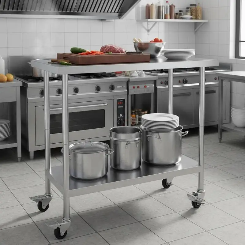 Metal Prep Station 24 x 24 x 38 Inch For Commercial Kitchen Restaurant Workshop, 700 LBS Capacity 4 Casters 3 Adjustable Levels Heavy Duty Design Silver
Metal Prep Station 24 x 24 x 38 Inch For Commercial Kitchen Restaurant Workshop, 700 LBS Capacity 4 Casters 3 Adjustable Levels Heavy Duty Design Silver