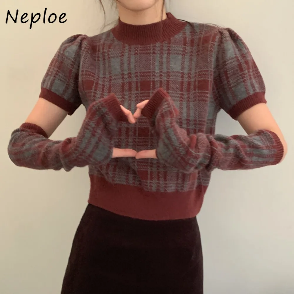 Neploe Streetwear Elegant Trendy Age Reduction Pullovers All-match Panelled Plaid O Neck Knitted Short Fresh with Cuff Jumper
Neploe Streetwear Elegant Trendy Age Reduction Pullovers All-match Panelled Plaid O Neck Knitted Short Fresh with Cuff Jumper