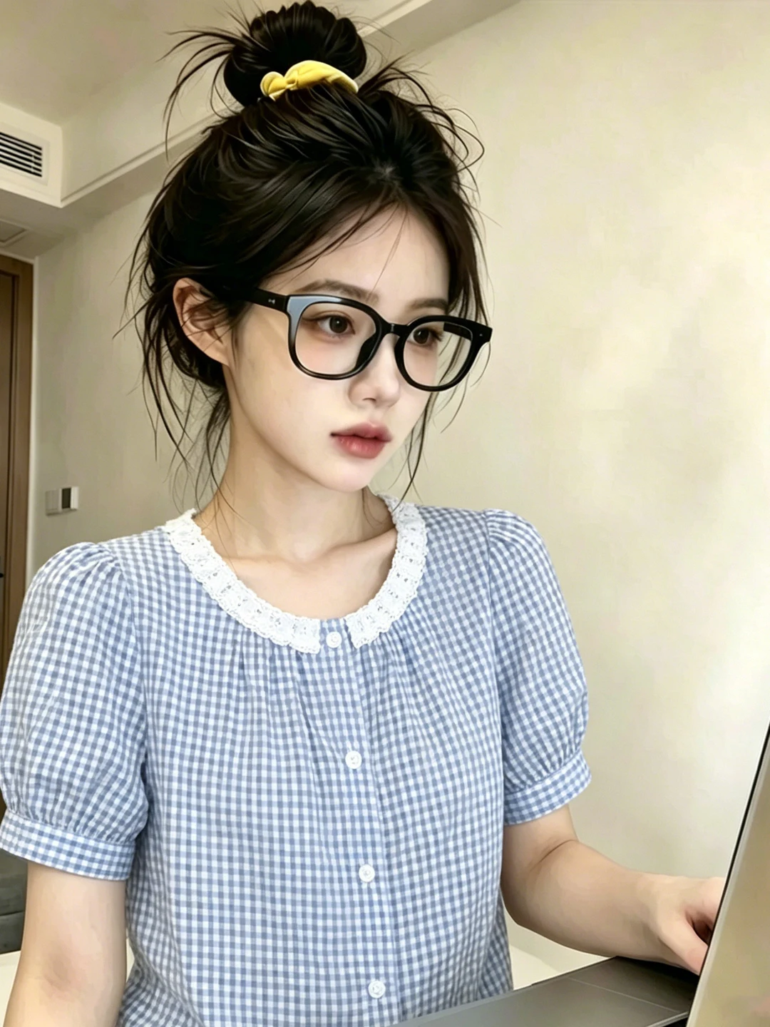 Blue Plaid Lace Trim round Neck Bubble Sleeve Shirt Women's Summer New Style Beautiful Top French Style Polyester Fiber Short...
Blue Plaid Lace Trim round Neck Bubble Sleeve Shirt Women's Summer New Style Beautiful Top French Style Polyester Fiber Short...