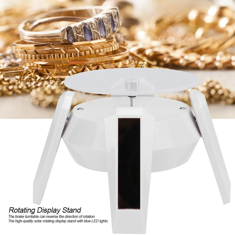 Солнечная вращающаяся подставка для ювелирных изделий с поворотом на 360 градусов, черная, с синей светодиодной подсветкой
Солнечная вращающаяся подставка для ювелирных изделий с поворотом на 360 градусов, черная, с синей светодиодной подсветкой