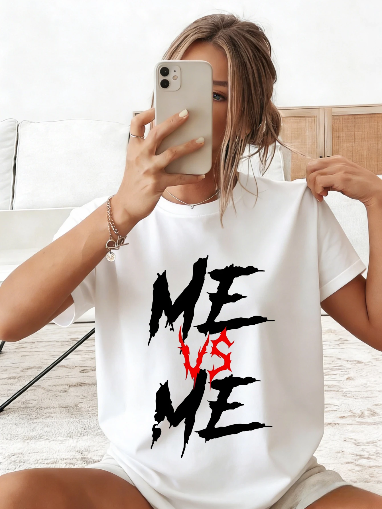 Womens Short Sleeve ME VS ME Graphic Printed Cotton Oversized Casual Summer Streetwear T Shirt Gift for Her
Womens Short Sleeve ME VS ME Graphic Printed Cotton Oversized Casual Summer Streetwear T Shirt Gift for Her