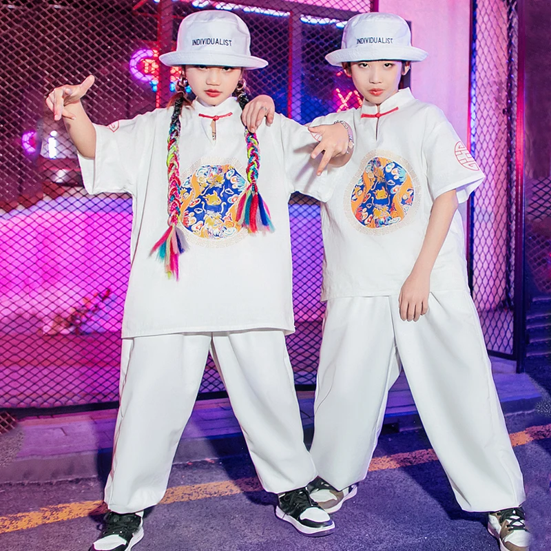 Chinese Style Short Sleeved White Top Pants Girls Jazz Dnace Costumes Kids Hip Hop Clothing Boys Street Dance Wear SL6604
Chinese Style Short Sleeved White Top Pants Girls Jazz Dnace Costumes Kids Hip Hop Clothing Boys Street Dance Wear SL6604