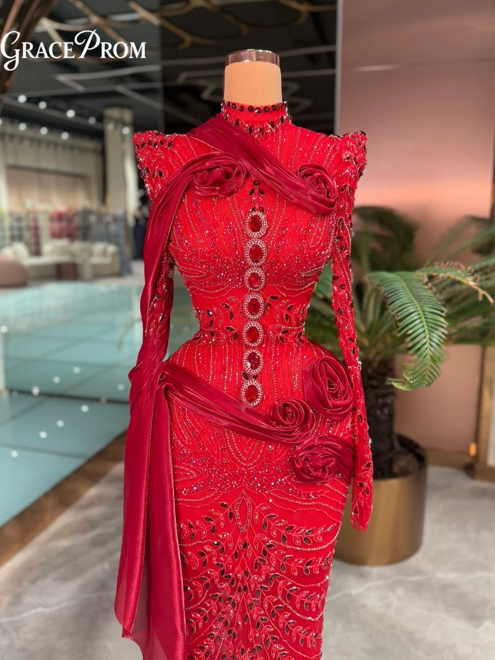Glamorous Red High Neck Evening Gown 2026 Regal Long Sleeve 3D Floral Crystal Formal Party Dress For Wedding Guests فساتين سهرة
Glamorous Red High Neck Evening Gown 2026 Regal Long Sleeve 3D Floral Crystal Formal Party Dress For Wedding Guests فساتين سهرة
