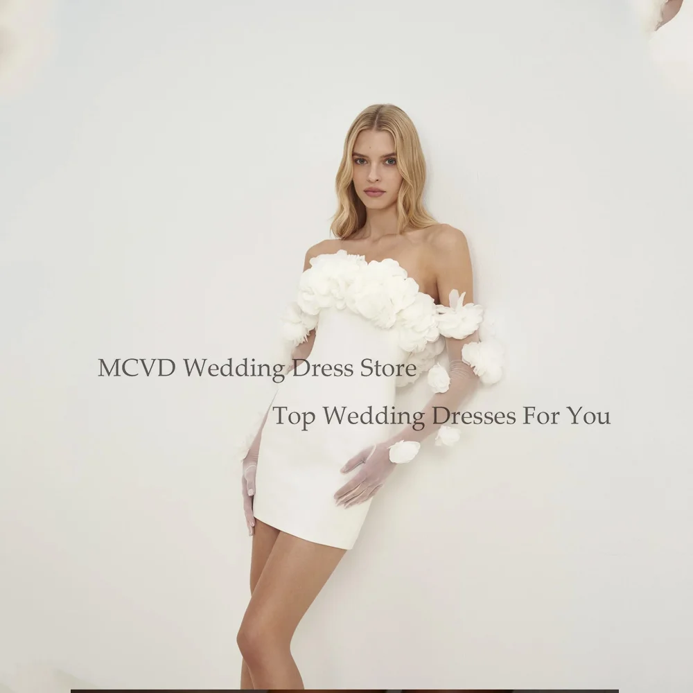 MCDV 3D Flowers Mini Wedding Dresses Strapless Satin Straight Floral Short Ivory Bridal Dress Wedding Party Gown Customized 
MCDV 3D Flowers Mini Wedding Dresses Strapless Satin Straight Floral Short Ivory Bridal Dress Wedding Party Gown Customized