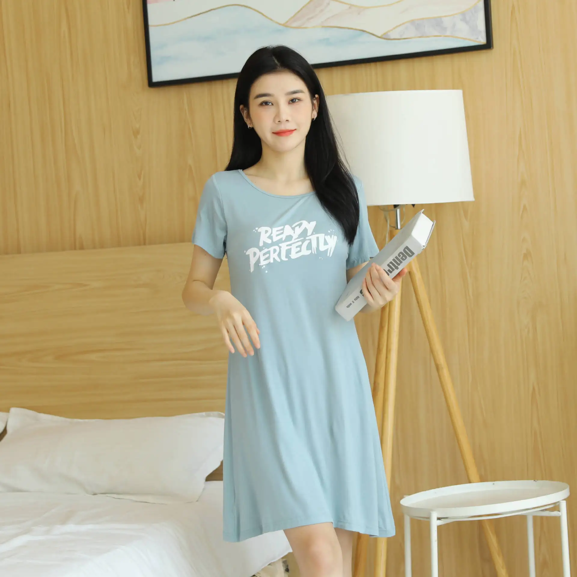 Lightweight Short Sleeve Sleep Dress Women's Home Clothes Large Size Nightgown Comfortable Underwear Polyester Fiber
Lightweight Short Sleeve Sleep Dress Women's Home Clothes Large Size Nightgown Comfortable Underwear Polyester Fiber