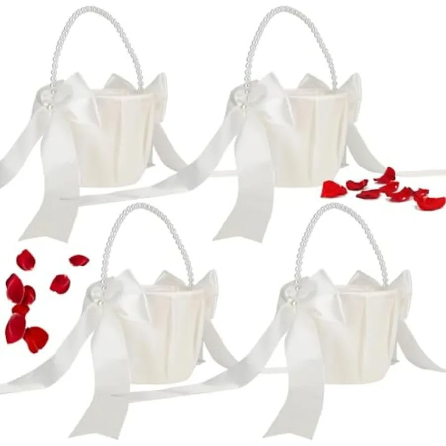 4PCS Girl Basket for Wedding, Handle White Satin Bowknot Baskets, Ivory Fariy Wedding Baskets for Girls wedding Decor
4PCS Girl Basket for Wedding, Handle White Satin Bowknot Baskets, Ivory Fariy Wedding Baskets for Girls wedding Decor
