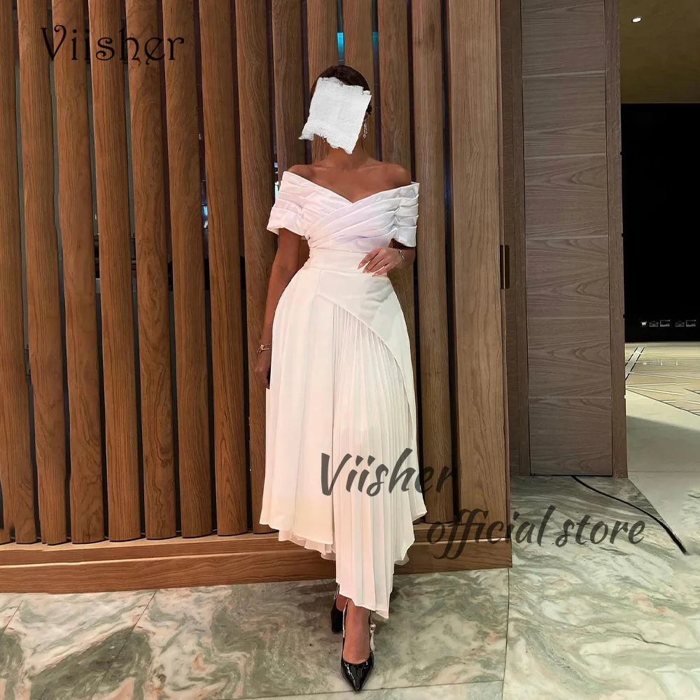 Viisher White Off Shoulder Evening Dresses Pleats Satin A Line Arabic Formal Prom Dress Ankle Length Dubai Evening Gowns
Viisher White Off Shoulder Evening Dresses Pleats Satin A Line Arabic Formal Prom Dress Ankle Length Dubai Evening Gowns