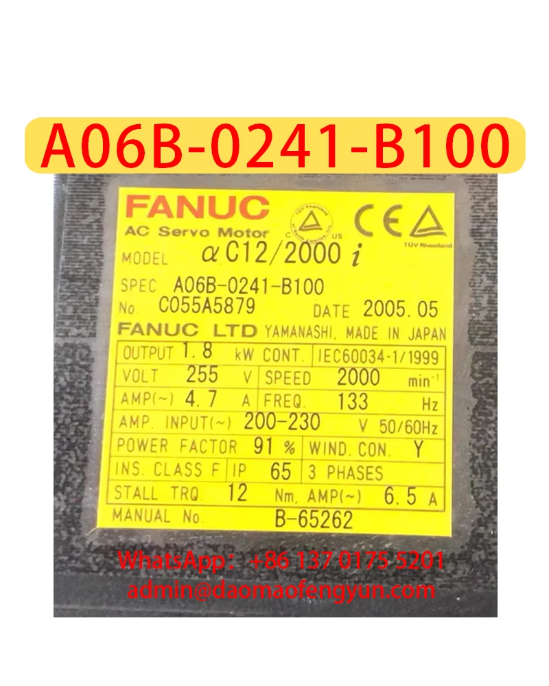 A06B-0241-B100 Used Servo Motor Original Paint,A06B 0241 B100,Fast shipping,The shipment will be arranged after passing the test 
A06B-0241-B100 Used Servo Motor Original Paint,A06B 0241 B100,Fast shipping,The shipment will be arranged after passing the test