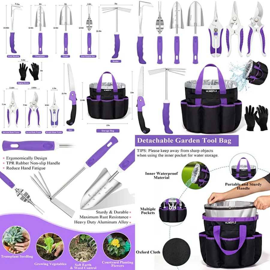 Garden Tool Set Gardening Items for Women - 11PCS Heavy Duty Garden Tools with Detachable Storage Bag, Weeder, Dual-Purpose Hoe
Garden Tool Set Gardening Items for Women - 11PCS Heavy Duty Garden Tools with Detachable Storage Bag, Weeder, Dual-Purpose Hoe