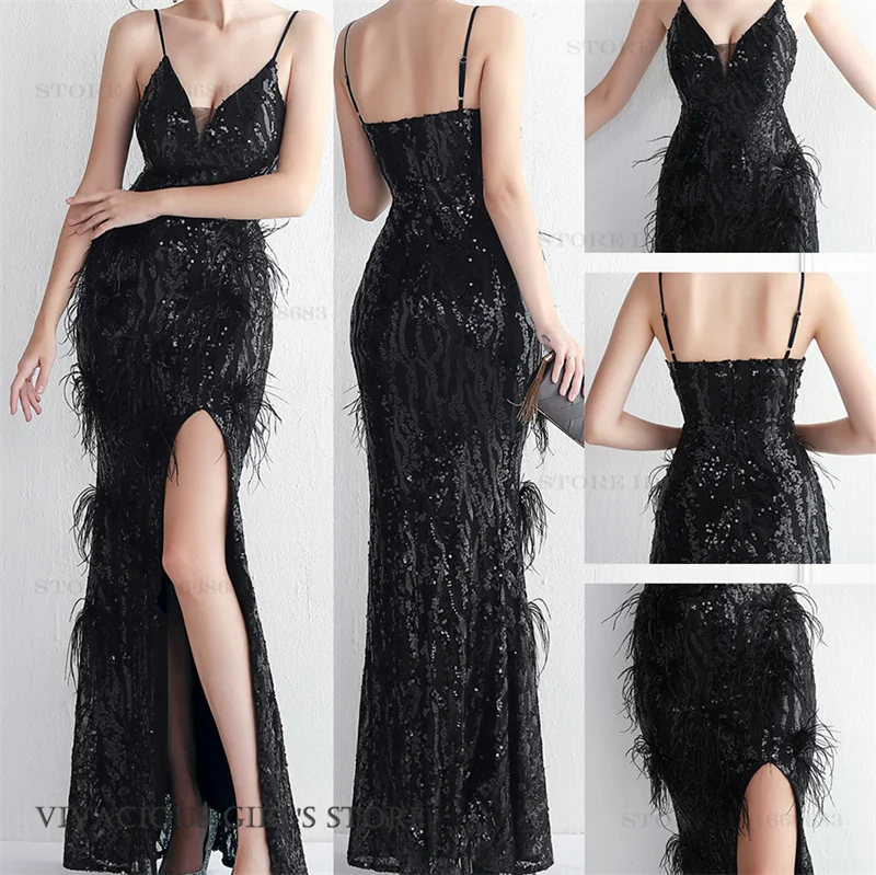 Spaghetti Strap Deep V-Neck Evening Party Dress Qipao Sexy Split Sequins Mermaid Formal Party Dress Feathers Bride Wedding Dress
Spaghetti Strap Deep V-Neck Evening Party Dress Qipao Sexy Split Sequins Mermaid Formal Party Dress Feathers Bride Wedding Dress
