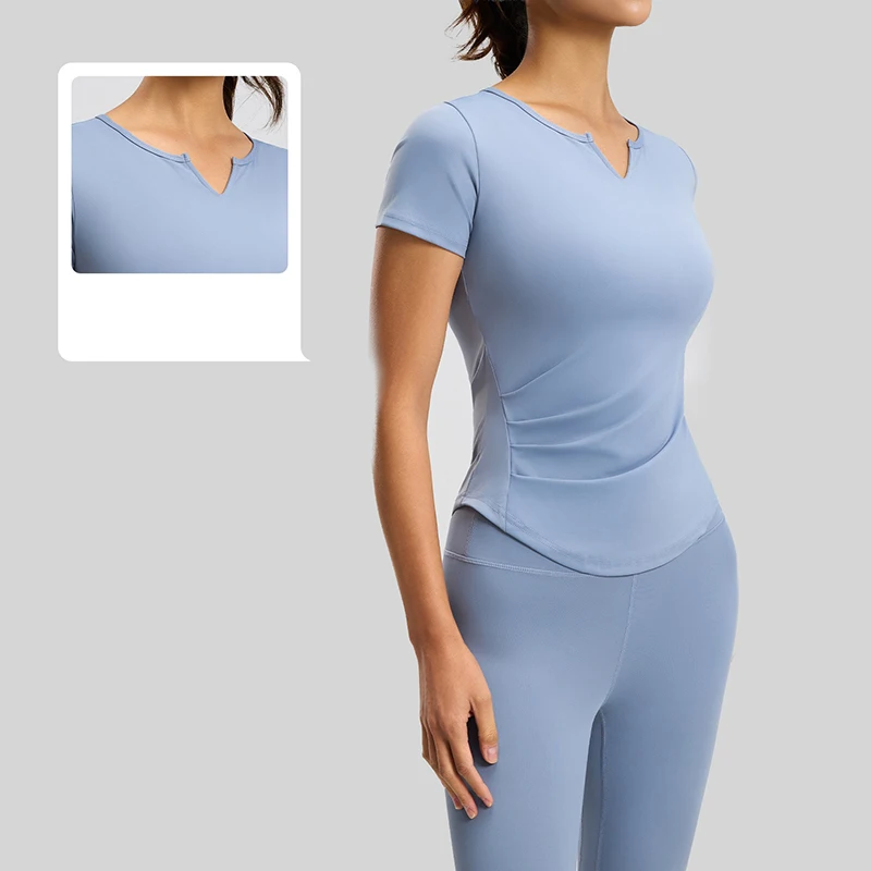 Summer Hot Sale Women V-Neck Naked Feeling Yoga Short Sleeve Top Lightweight Quick Dry Ruched Workout Running Athletic Shirt
Summer Hot Sale Women V-Neck Naked Feeling Yoga Short Sleeve Top Lightweight Quick Dry Ruched Workout Running Athletic Shirt