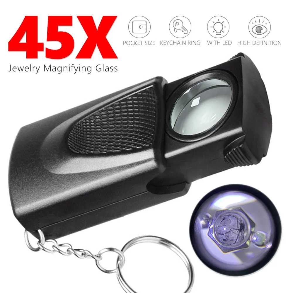Magnifying Glass Supplies For Jewelry With LED Light/Keychain Ring Pocket Portable 45X Magnification Magnifier Jeweler Tools
Magnifying Glass Supplies For Jewelry With LED Light/Keychain Ring Pocket Portable 45X Magnification Magnifier Jeweler Tools