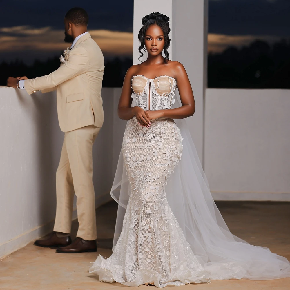 Applique African Wedding Dresses Luxury Mermaid Sleeveless Sweep Train Sweetheart Luxury Bridal Gown For Black Girls Customized
Applique African Wedding Dresses Luxury Mermaid Sleeveless Sweep Train Sweetheart Luxury Bridal Gown For Black Girls Customized