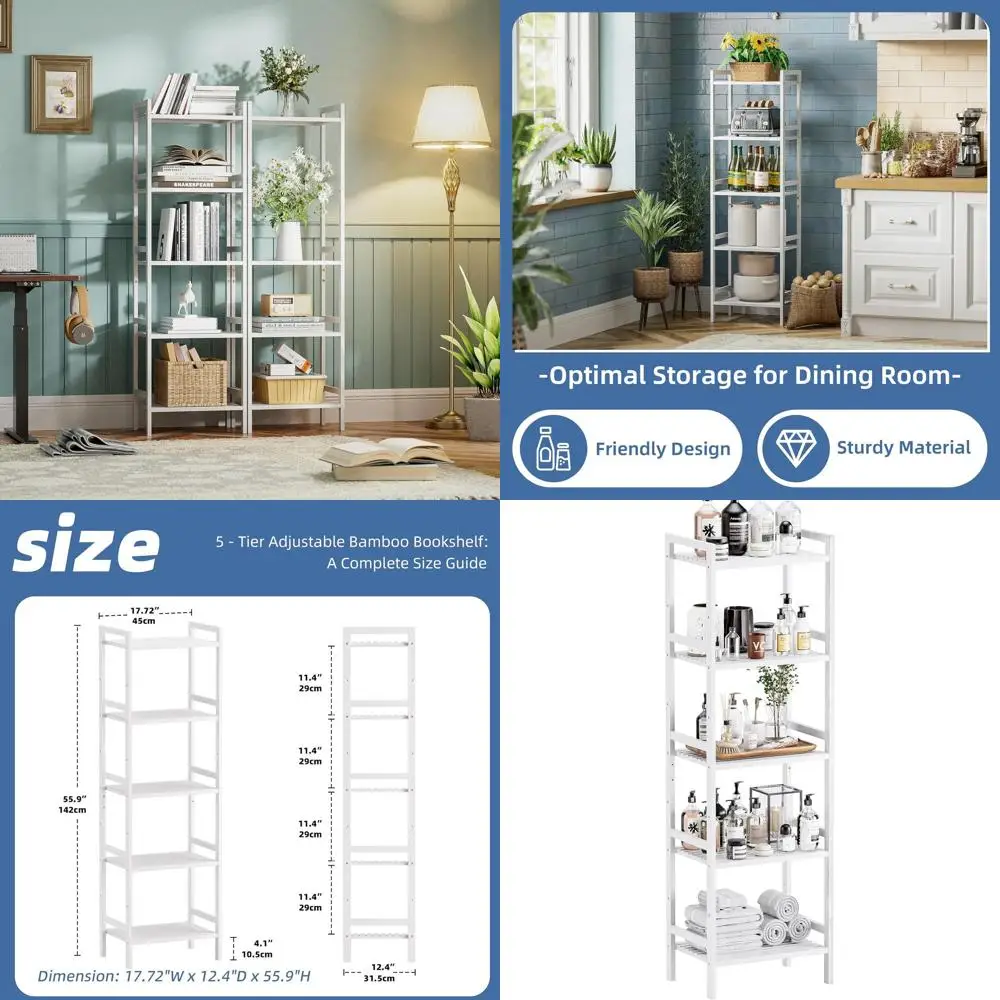 5-Tier Bamboo Bookcase, Tall Slim Storage Unit, Adjustable Shelves, Modern Display Shelf for Home Office, Living Room, Bedroom,
5-Tier Bamboo Bookcase, Tall Slim Storage Unit, Adjustable Shelves, Modern Display Shelf for Home Office, Living Room, Bedroom,