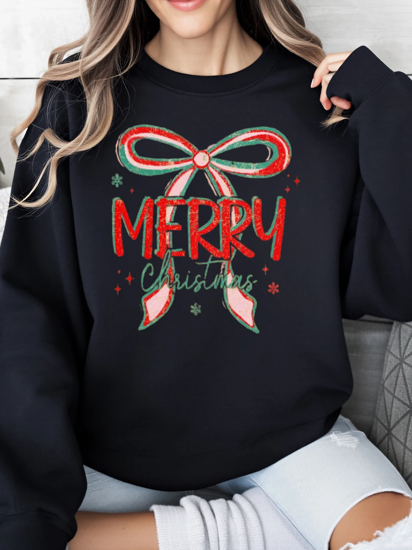 Толстовка с рождественским бантом и принтом, праздничная женская повседневная одежда, черная, больших размеров
Толстовка с рождественским бантом и принтом, праздничная женская повседневная одежда, черная, больших размеров