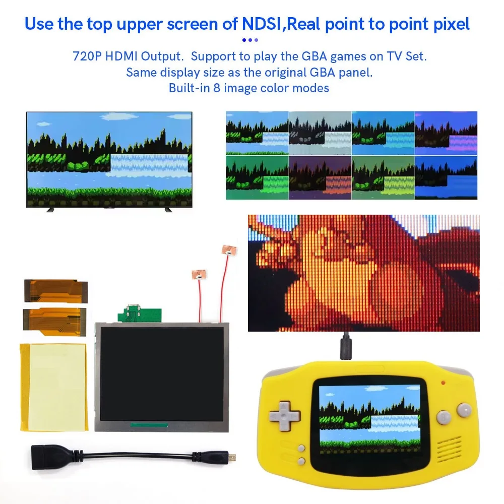 Hispeedido 720P HDMI-Compatible Backlight Retro Pixel GANi LCD Screen Kit TFT Backlight Brightness LCD Mod For Game Boy Advance
Hispeedido 720P HDMI-Compatible Backlight Retro Pixel GANi LCD Screen Kit TFT Backlight Brightness LCD Mod For Game Boy Advance