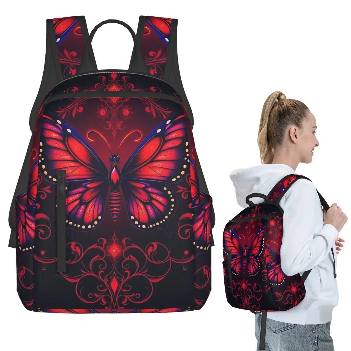 Vibrant Red And Black Butterfly Backpack Student BookBag Children School Bag Computer Shoulder Bags Men Women
Vibrant Red And Black Butterfly Backpack Student BookBag Children School Bag Computer Shoulder Bags Men Women
