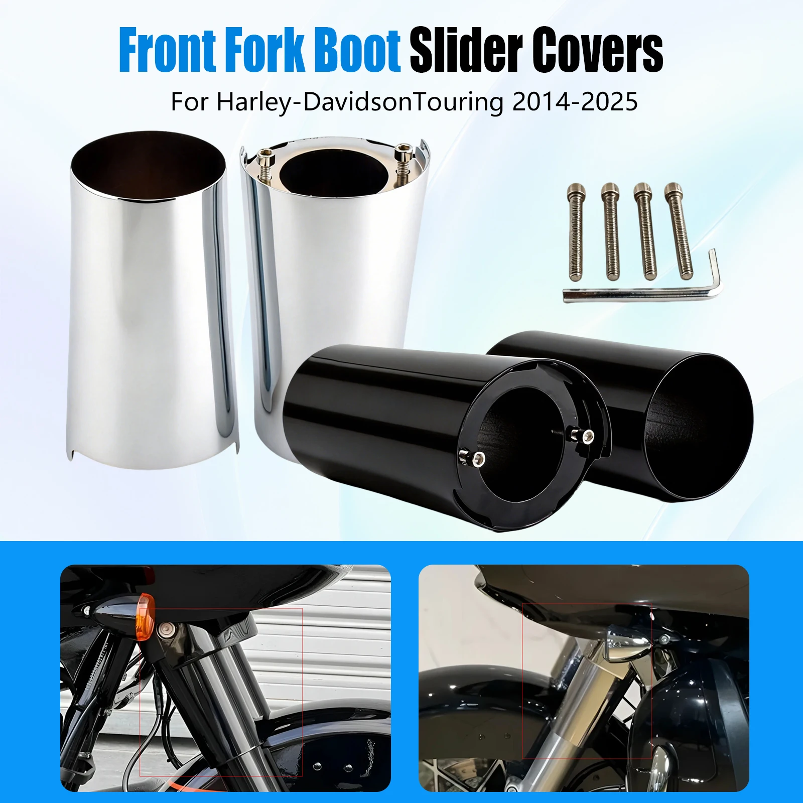 For Harley Touring Electra Street Road Tri Glide Road King 2014-2025 Front Fork Boot Slider Cover Sleeves Protector Accessories
For Harley Touring Electra Street Road Tri Glide Road King 2014-2025 Front Fork Boot Slider Cover Sleeves Protector Accessories