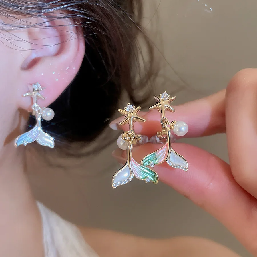 Minar Temperament Multicolor Enamel Fritillary Imitation Pearl CZ Cubic Zirconia Mermaid Tail Star Clip Earrings for Women Gift
Minar Temperament Multicolor Enamel Fritillary Imitation Pearl CZ Cubic Zirconia Mermaid Tail Star Clip Earrings for Women Gift