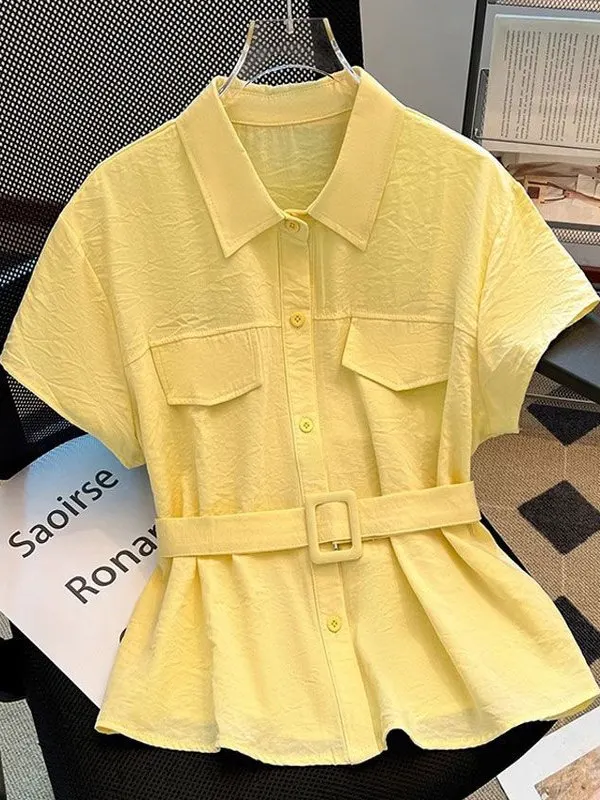 Summer 2025 Women's ort Sve irt Stand Collar Waist Cinching Belted Korean Sle Loose Fit Collar Button up Pure C...
Summer 2025 Women's ort Sve irt Stand Collar Waist Cinching Belted Korean Sle Loose Fit Collar Button up Pure C...
