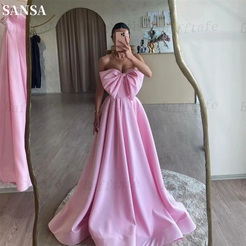 Sansa Exquisite A-Line Pink Satin Evening Dress Strapless Sleeveless Wedding Dresses Floor-Length Pleats Bow vestidos de fiesta
Sansa Exquisite A-Line Pink Satin Evening Dress Strapless Sleeveless Wedding Dresses Floor-Length Pleats Bow vestidos de fiesta