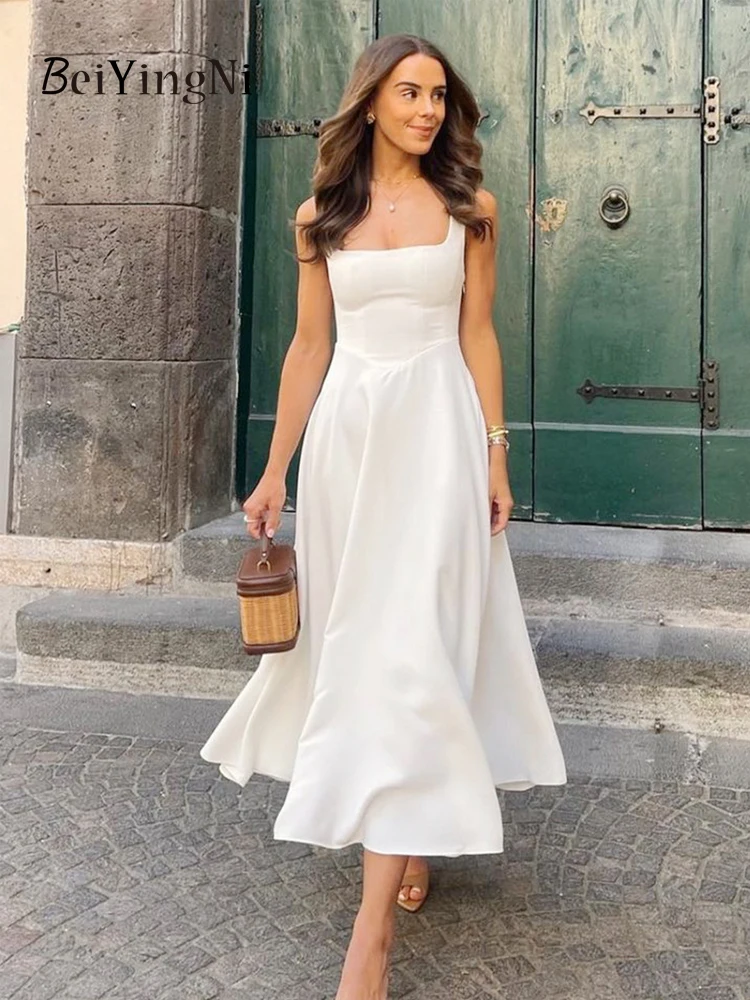 Beiyingni Women French Romantic A-line Long Dress Sexy Straps Sleeveless White High Waist Party Midi Dresses Ladies Slim 2025
Beiyingni Women French Romantic A-line Long Dress Sexy Straps Sleeveless White High Waist Party Midi Dresses Ladies Slim 2025