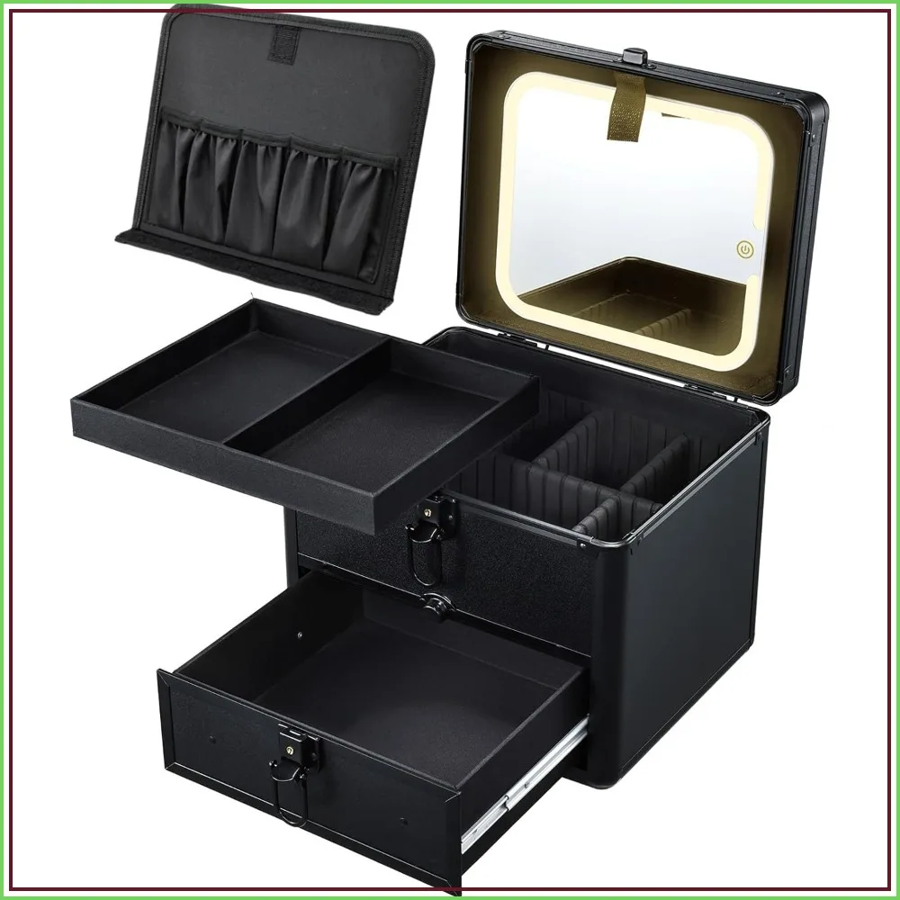 Makeup Case with Drawer & LED Mirror, Detachable Lighted Vanity, Travel Cosmetic Organizer Box, Lockable Suitcase with Adjustable Dividers
Makeup Case with Drawer & LED Mirror, Detachable Lighted Vanity, Travel Cosmetic Organizer Box, Lockable Suitcase with Adjustable Dividers